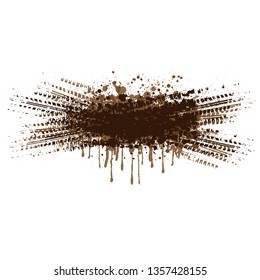 Grunge ink splash tire tracks isolated on white background