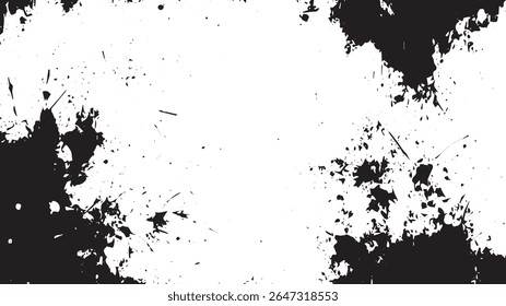 Grunge Ink Splatter Border mit chaotischer schwarzer Textur auf weißem Hintergrund