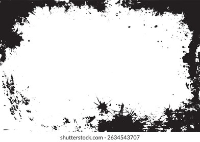 Bordure éclaboussures d'encre grunge avec cadre à texture rugueuse sur fond blanc