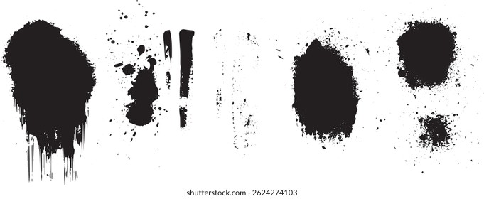 Grunge Ink Splatter and Brush Stroke Texture Set, Dripping Paint, Dry Brush and Spray Effects for Abstract Design