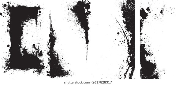 Grunge Ink Splatter and Drip Texture Overlays Set, Abstract Black Distressed Backgrounds