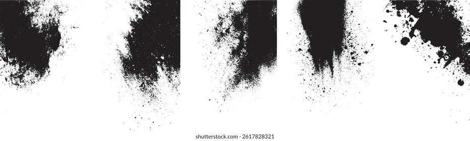 Grunge Ink Splatter and Drip Textures, Abstract Black Paint Splash Elements Set