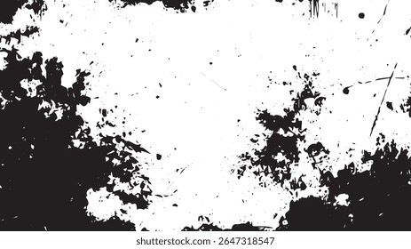 Grunge Ink Splatter Frame Background, Black and White Abstract Border Texture