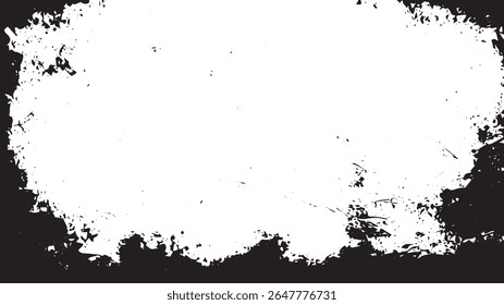 Grunge Ink Splatter Frame with Rough Textured Border on White Background