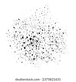 Grunge ink splatter isolated on white background. Black dusty grunge effect. Speckled and grit vector texture. Hand drawn of black paint splash. Vector illustration of Dirty background