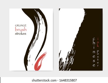 Grunge Ink Splatter. Oriental Design Page. Oriental Brush Strokes. Japanese Poster Design. Oriental Poster Design. Grunge Brochure Cover. Oriental Brochure Cover. Red Black Brushstrokes.