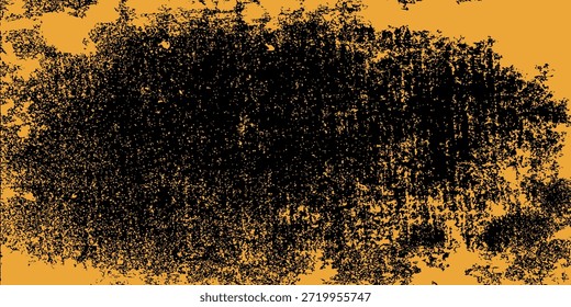 Salpicadura de tinta Grunge. Salpicaduras de pintura, rociado de gotas de tinte y un marco con rastros de gotas de pintura húmeda. Gradiente amarillo dorado medio tono patrón de punto textura grunge como fondo. Vector