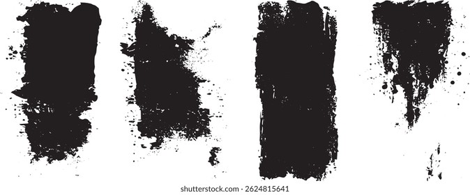 Grunge Ink Splatter Rectangle Set, Distressed Brush Stroke Borders for Graphic Design