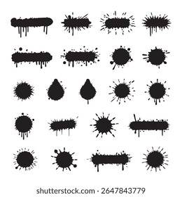 Grunge ink splatter shapes set for abstract art, paint texture, and graffiti design