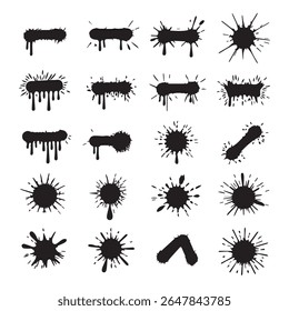 Grunge ink splatter shapes set for abstract art, paint texture, and graffiti design