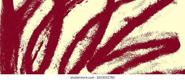 Grunge ink splatter spiral brush strokes with grain texture. Sand grain effect. Contemporary grunge background. Trendy graffiti wallpaper with red curly lines on light yellow bg. Funky banner.