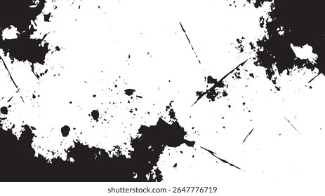 Grunge Ink Splatter Texture with Abstract Black Stains and Streaks on White Background