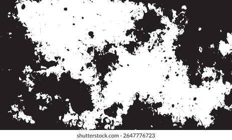Grunge Ink Splatter Texture Background, High Contrast Black and White Abstract Overlay