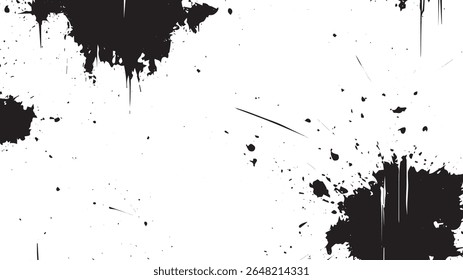 Grunge Ink Splatter Textur mit Tropfen auf weißem Hintergrund für abstrakte Kunst und Grafikdesign
