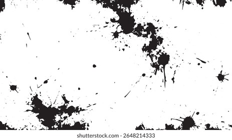 Grunge Ink Splatters and Abstract Black Stains on White Background Texture