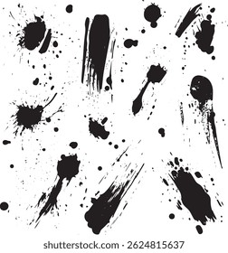 Grunge Ink Splatters and Brush Strokes Collection, Abstract Black Paint Texture Set