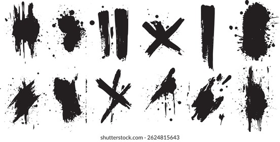Grunge Ink Splatters and Brush Strokes Vector Set, High Contrast