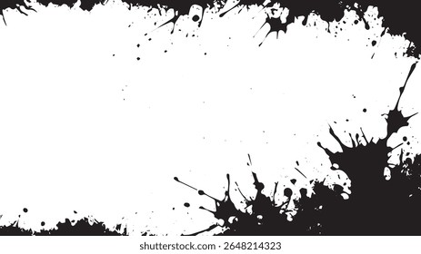 Grunge Ink Splatters Frame Background, Abstract Dripping Border Texture