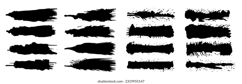 Grunge ink strips. Vertical black paint splodges. Vector set for social, banner or card.