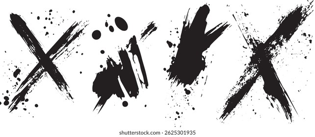 Grunge Ink X Marcas y brocha de trazo Splatter Set, Abstractas Cross Symbols Colección