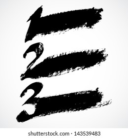Grunge inked vector numbers 1, 2, 3 with copy space
