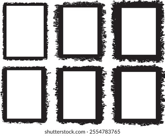 Grunge Inspired Photo Frame srt, black and white vintage Trio of Unique Square Frames with Distressed and Textured Black Borders for Artistic and Edgy Visual Displays.