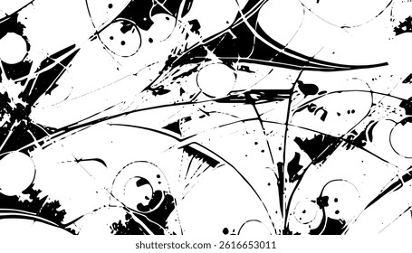 Grunge interlaced texture, threads, lines, wire, veins, monochrome. Grunge old detailed black texture. Vector background	