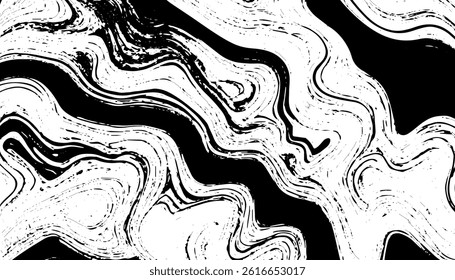 Grunge interlaced texture, threads, lines, wire, veins, monochrome. Grunge old detailed black texture. Vector background	