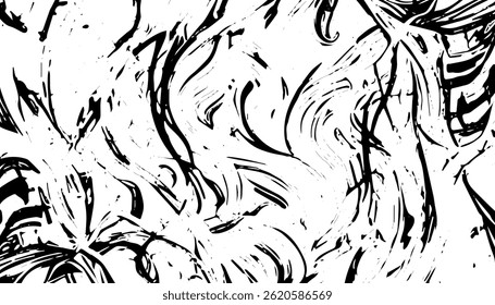 Grunge interlaced texture, threads, lines, wire, veins, monochrome. Grunge old detailed black texture. Vector background	