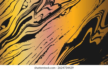 Grunge textura entrelazada, hilos, líneas, alambre, venas. Grunge vieja textura detallada. Vector de fondo. Oro sobre negro
