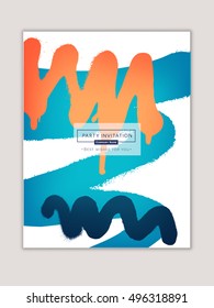 Grunge invitation. Vector Ink texture. Hand drawn illustration technique.
Watercolor stains, abstract background, acrylic artistic effect.
Cover design for party invitation, trendy graphic