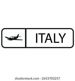  Grunge ITALY word with plane icon square rubber seal stamp on white background vector icon