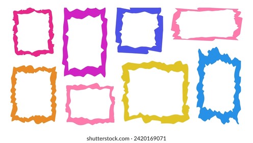 Grunge jagged rectangle frames set, colorful silhouettes. Abstract geometric vector illustration.