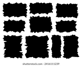 Grunge jagged rectangles black silhouettes. Abstract torn rectangles. Geometric vector illustration.