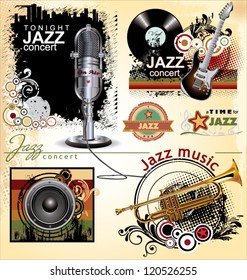 Grunge jazz music banner set