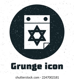 Grunge jüdischer Kalender mit Stern der daviden Symbol einzeln auf weißem Hintergrund. Hanukkah Kalendertag. Einfarbige Vintage-Zeichnung. Vektorgrafik