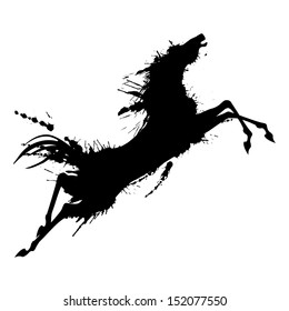 Grunge jumping horse silhouette