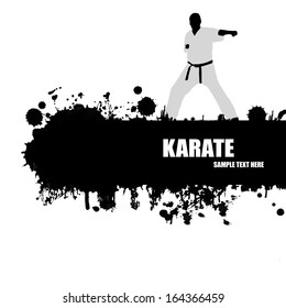 Grunge Karate poster with fighter silhouette on black and white,vector illustration
