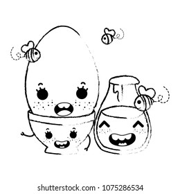 grunge kawaii happy egg with bowl and honney jar