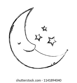 grunge kawaii happy moon with stars in the sky