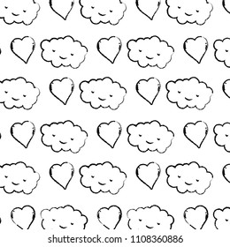 grunge kawaii nature cloud fluffly and heart background