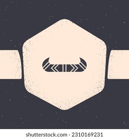 Grunge Kayak and paddle icon isolated on grey background. Kayak and canoe for fishing and tourism. Outdoor activities. Monochrome vintage drawing. Vector