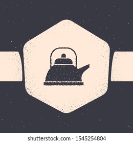 Grunge Kettle with handle icon isolated on grey background. Teapot icon. Monochrome vintage drawing. Vector Illustration