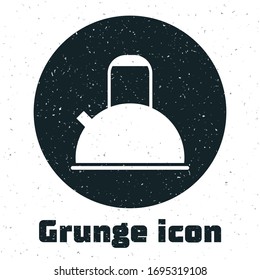 Grunge Kettle with handle icon isolated on white background. Teapot icon. Monochrome vintage drawing. Vector Illustration