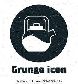 Grunge Kettle with handle icon isolated on white background. Teapot icon. Monochrome vintage drawing. Vector
