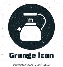 Grunge Kettle with handle icon isolated on white background. Teapot icon. Monochrome vintage drawing. Vector
