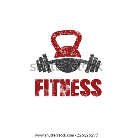 grunge kettlebell and barbell vector design template