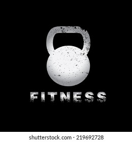 grunge kettlebell on black background vector design template