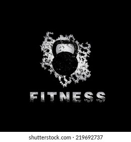 grunge kettlebell on black background vector design template