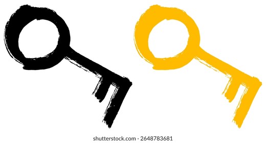 Grunge key with brush stroke texture vector, combining security symbolism with a raw, artistic finish. Ideal for edgy designs, abstract concepts, or modern security graphics.